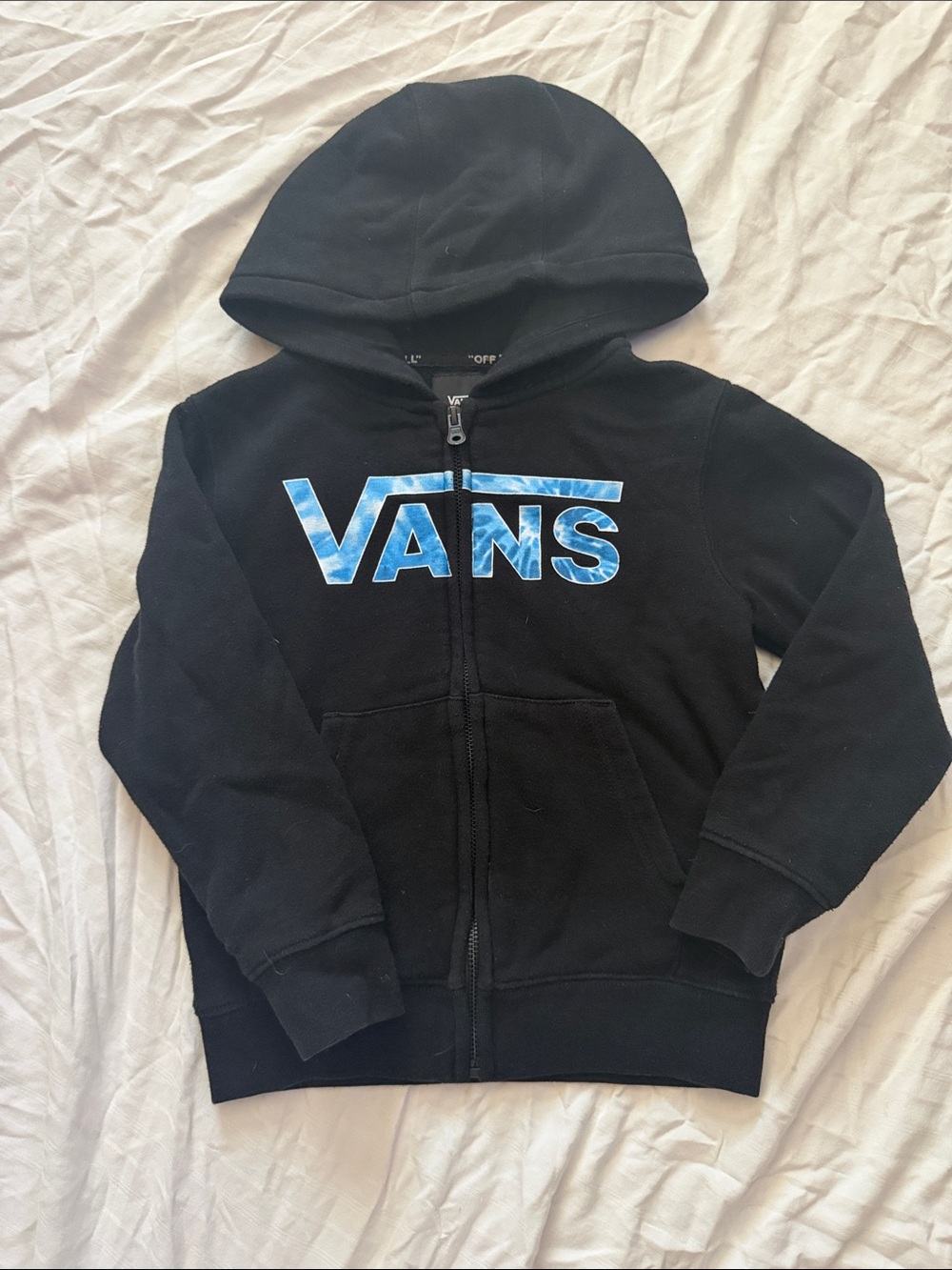 Vans Black Kids Zip Hoodie with Blue Logo